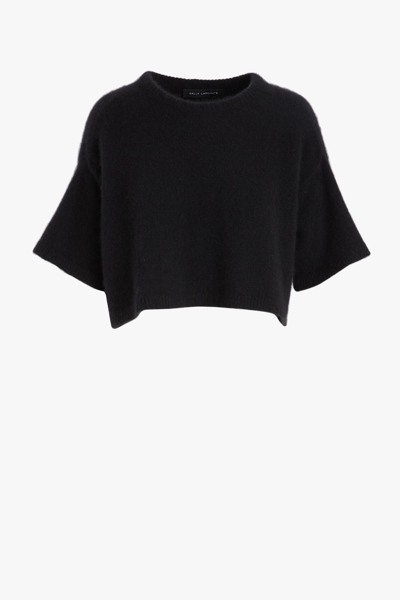 Sally Lapointe Cropped Cashmere T-shirt In Black