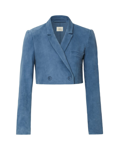 Lapointe Cropped Suede Blazer In Blue