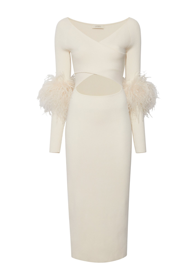Lapointe Crossover Dress With Feathers In Cream