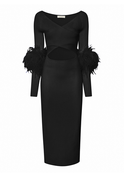 Lapointe Crossover Dress With Feathers In Black