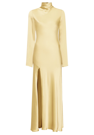 Sally Lapointe Satin Bias Dress With Slit In Pale Yellow