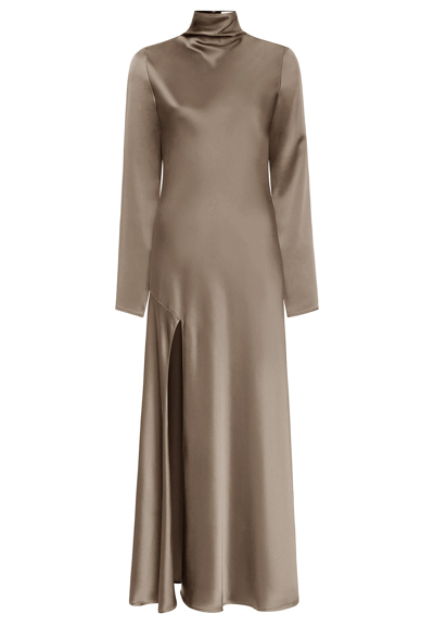 Lapointe Satin Bias Dress With Slit In Sage