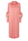 LAPOINTE SATIN BUTTON DOWN DRESS WITH FEATHERS