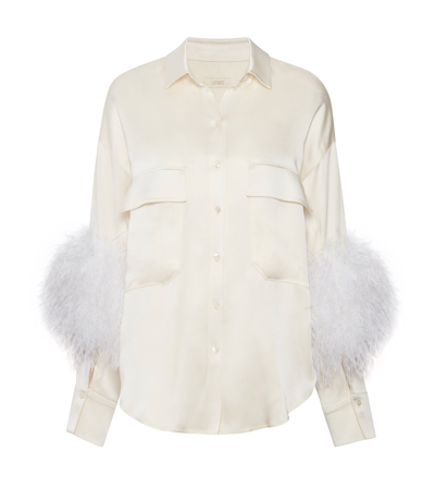 Lapointe Satin Button Down With Feathers In Cream