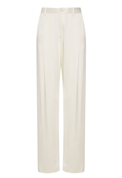 Lapointe Satin Relaxed Pleated Pant In Cream