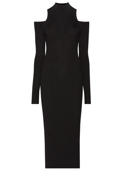Lapointe Shiny Viscose Cold Shoulder Dress In Black
