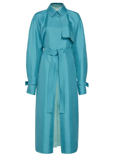 Lapointe Silk Twill Trench Coat In Cerulean