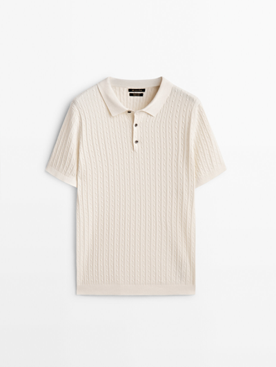 Massimo Dutti Short Sleeve Cable-knit Polo Sweater In Cream ModeSens