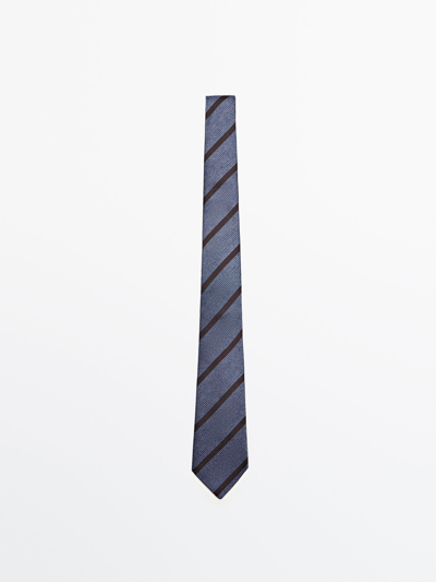Massimo Dutti Striped Silk Tie In Indigo