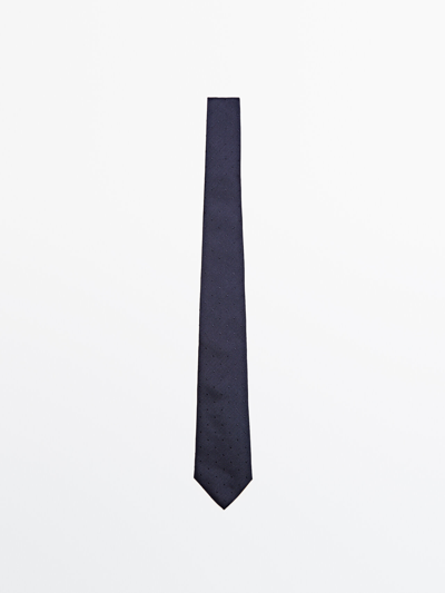 Massimo Dutti Silk Polka Dot Tie In Navy Blue