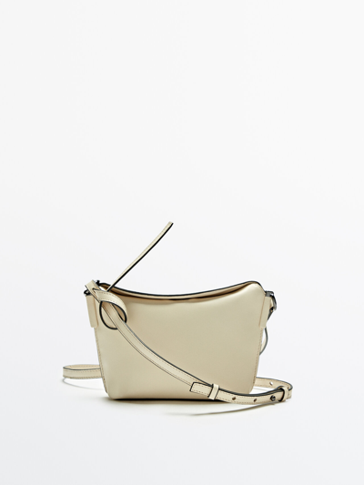 Massimo Dutti Leather Crossbody Bag With Seam Details In Beige