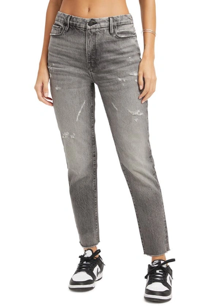 Good American Black The Weekender Straight Leg Jeans In Grey