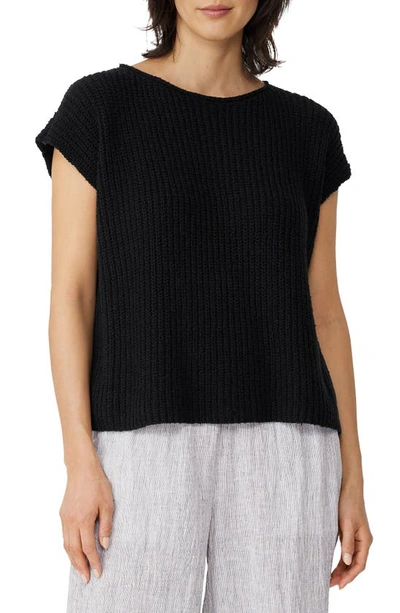 Eileen Fisher Knit Short-sleeve Crewneck Top In Black
