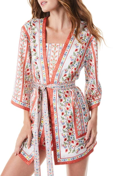 Alice And Olivia Domino Satin Floral Belted Kimono In Nocolor