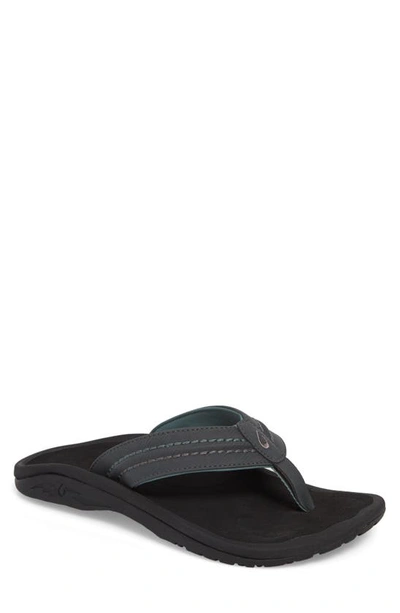 Olukai Hokua Flip Flop In Dark Shadow/ Black