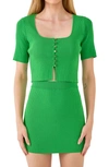 Endless Rose Ribbed Short Sleeve Crop Cardigan In Green
