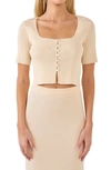 Endless Rose Half Sleeve Button Up Cardigan Top In Ivory