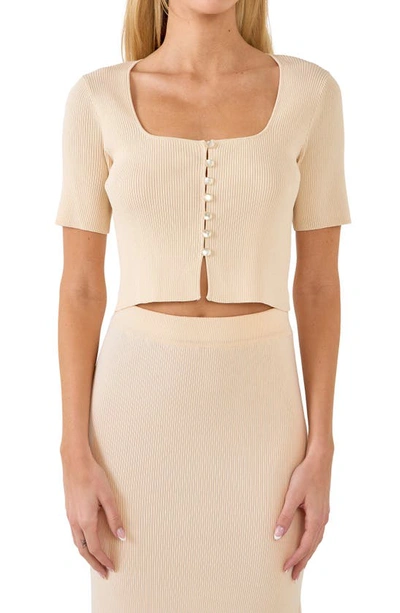 Endless Rose Half Sleeve Button Up Cardigan Top In Ivory