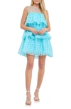 English Factory Grid Pattern Tiered Organza Minidress In Aqua