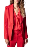Zadig & Voltaire Date Padded-shoulder Wool-blend Blazer In Coquelicot