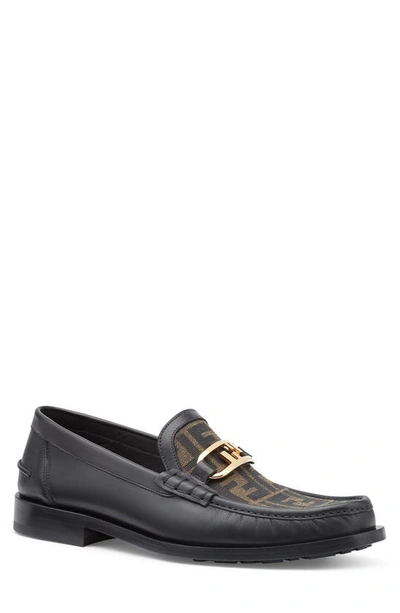 Fendi O'lock Ff Jacquard Vamp Loafer In Black/ Brown