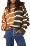Free People Womens Uptown Stripe Split Stripe Sweatshirt In Spiced Oatmeal In Brown