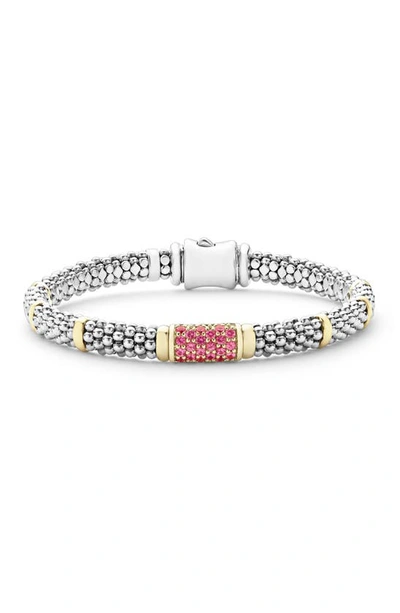 Lagos Pink Sapphire Caviar Bead Bracelet In Silver Gold Pink Sapphire