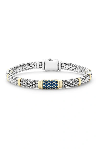 Lagos Blue Sapphire Caviar Bead Bracelet In Silver Gold Blue Sapphire