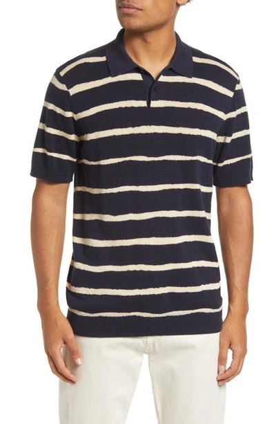 Ted Baker Cromer Cotton Painterly Stripe Polo Shirt In Navy