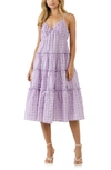 Free The Roses Check Print Cotton Midi Dress In Lilac