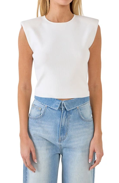 Endless Rose Cutout Padded Shoulder Crop Top In White