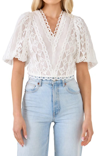 Endless Rose Lace Puff Sleeve Crop Top In White