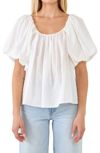 Endless Rose Pleated Puff Sleeve Blouse In White