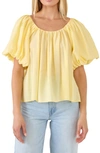 Endless Rose Pleated Puff Sleeve Blouse In Yellow