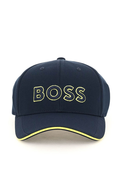 Hugo Boss Brand-embroidered Stretch-woven Cap In Blue,yellow