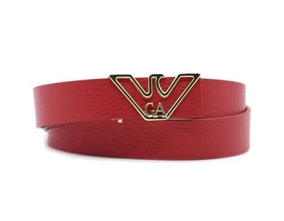 Emporio Armani Hammered Leather Belt With Logoed Buckle In Red