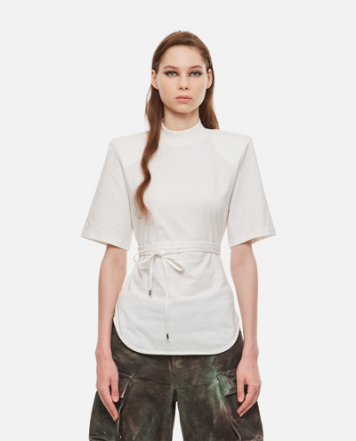 Attico Short-sleeve Belted Shirt In White