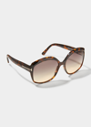 Tom Ford Chiara Round Plastic Sunglasses In Brown/grey