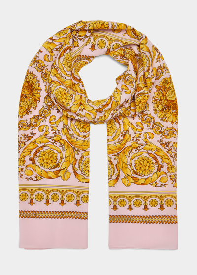 Versace Barocco-print Silk Scarf In English Rose Gold