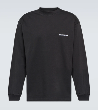 Balenciaga Logo Cotton Jersey Sweater In Black/white