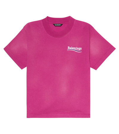 Balenciaga Kids' Embroidered Cotton Jersey T-shirt In 桃红色