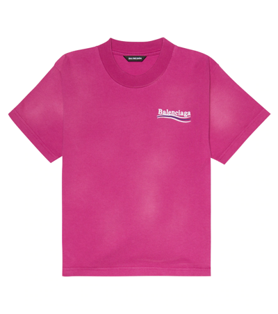 Balenciaga Kids' Embroidered Cotton Jersey T-shirt In Dark Pink