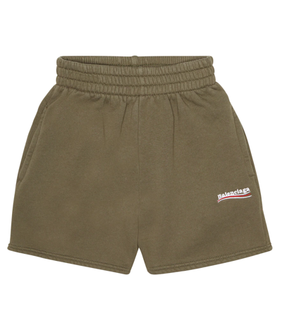 Balenciaga Cotton Fleece Shorts In Khaki/white/red