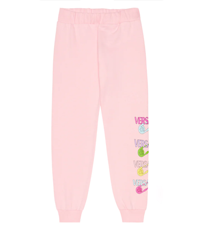 Versace Kids' Printed Cotton Jersey Sweatpants In Pink