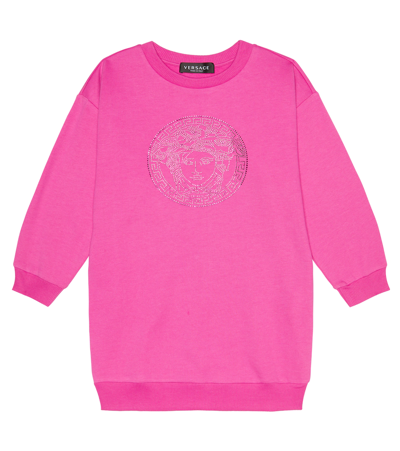 Versace Kids' Medusa Cotton Sweatshirt Dress In Fuxia+fuxia