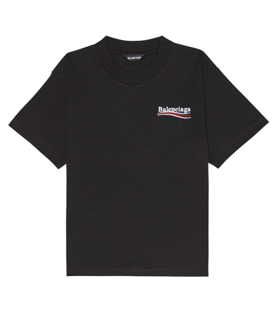 Balenciaga Kids' Embroidered Cotton T-shirt In Black