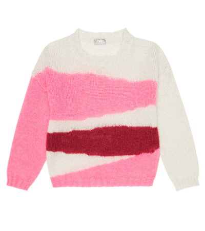 Il Gufo Kids' Mohair Wool-blend Sweater In Wild Strawberry/pearl Grey