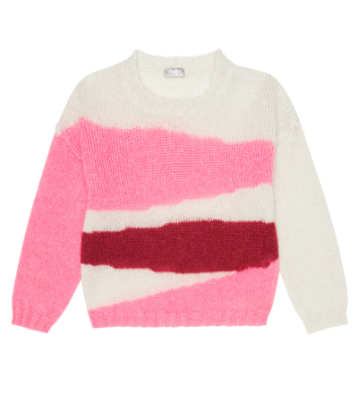 Il Gufo Kids' Mohair Wool-blend Jumper In Wild Strawberry/pearl Grey