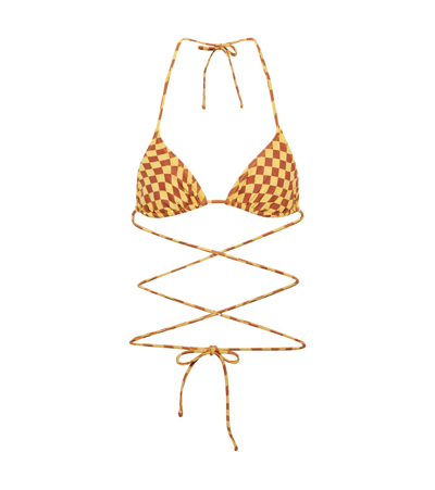Tropic Of C Praia Checked Tie-around Bikini Top In Sunshine Check