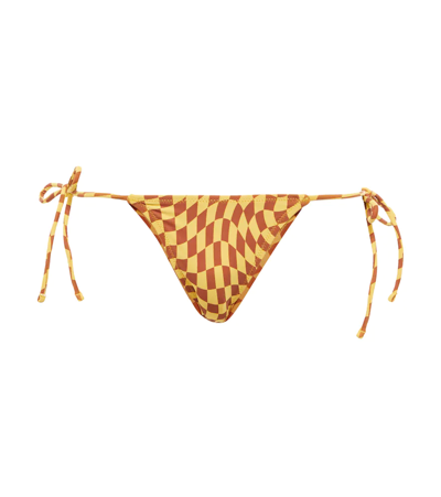 Tropic Of C Praia Checked Self-tie Bikini Bottoms In Sunshine Check